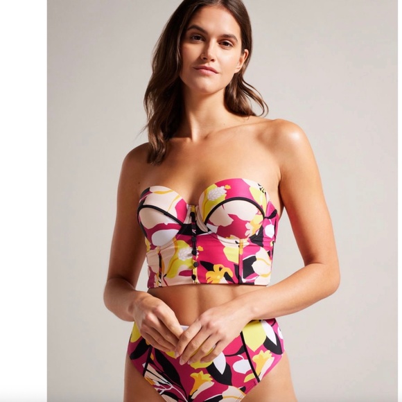 Ted Baker Margieh Long Line Cupped Bikini Top Pink Floral 0 - Picture 2 of 16